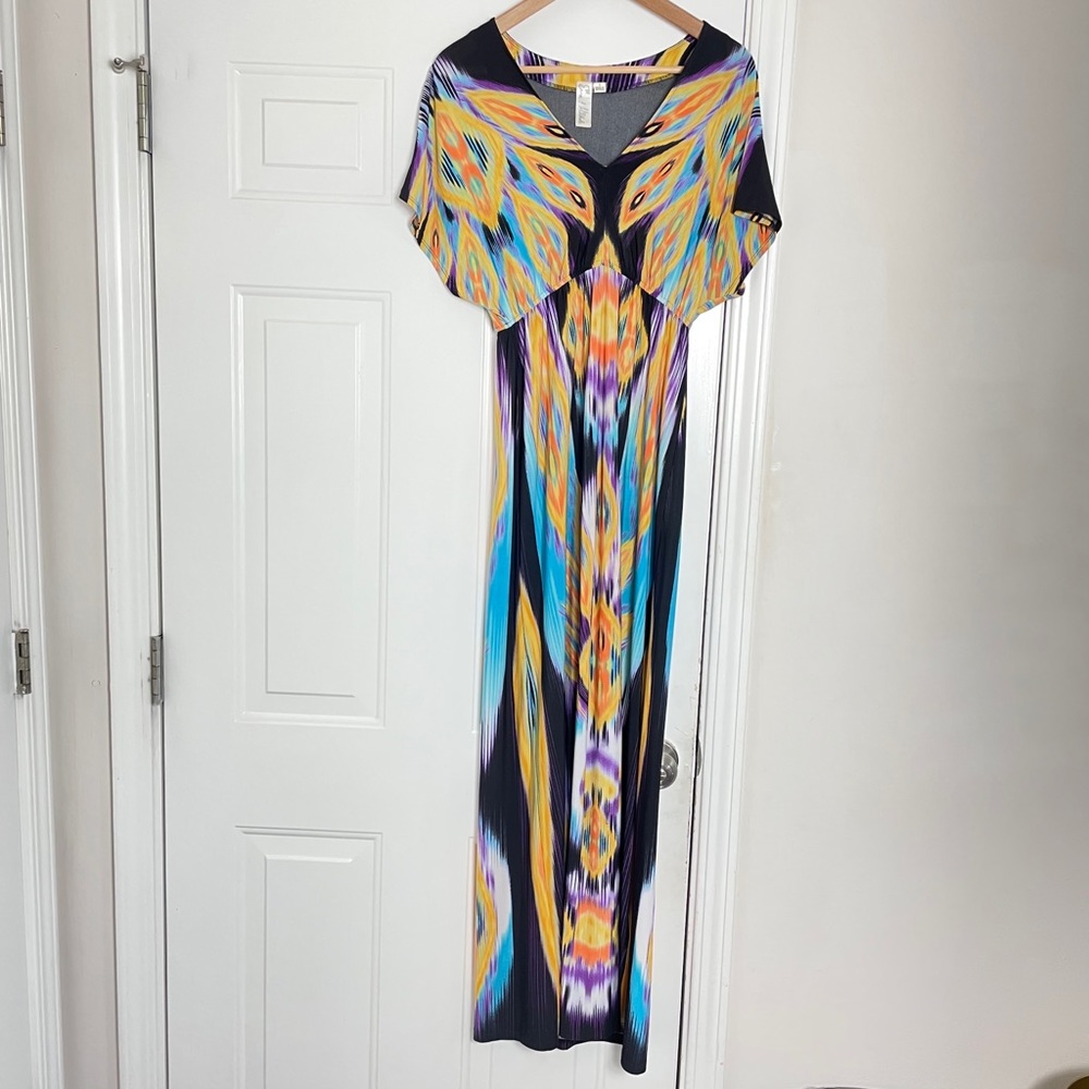 Women's Multi-Color Printed Gorgeous Printed V-neck Maxi Dress Size Small
